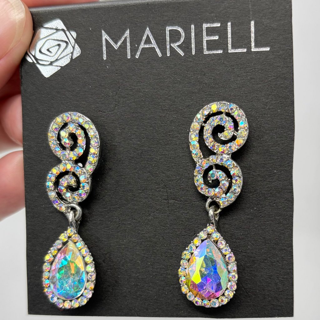 Mariell Cubic Zirconia Pear Drop Bridal Formal Earrings Silver Tone Sparkle!